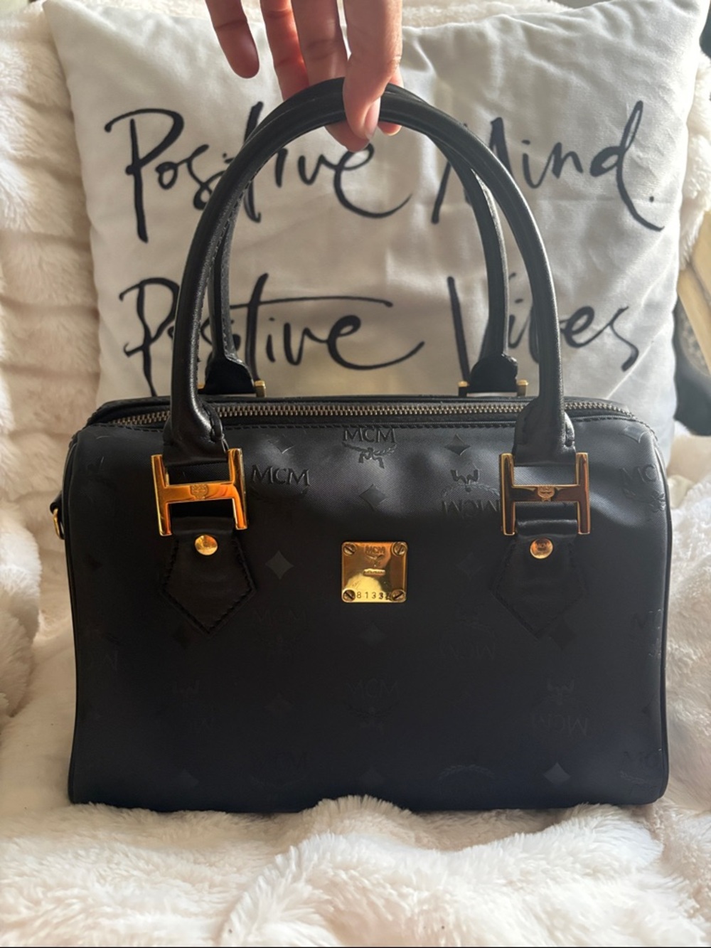 MCM Black Satchel Boston Bag with Gold Hardware - Picture 7 of 12